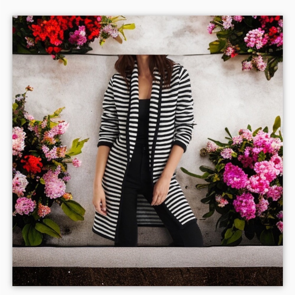 Dynamite Knit long line blazer -Black and White stripe NWOT -Sz Sm-Chic! 🖤 - Picture 3 of 11